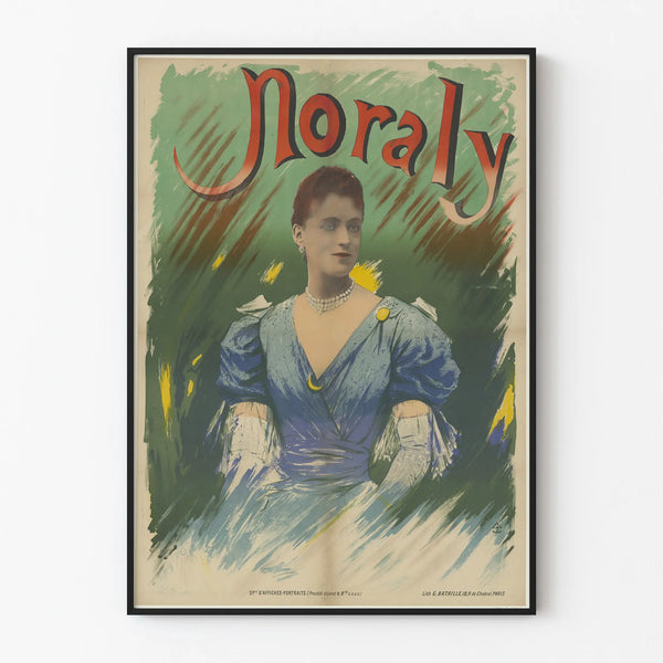 Vintage Juliste Noraly Muotokuva Tyylikäs Nainen Sinisessä Mekossa