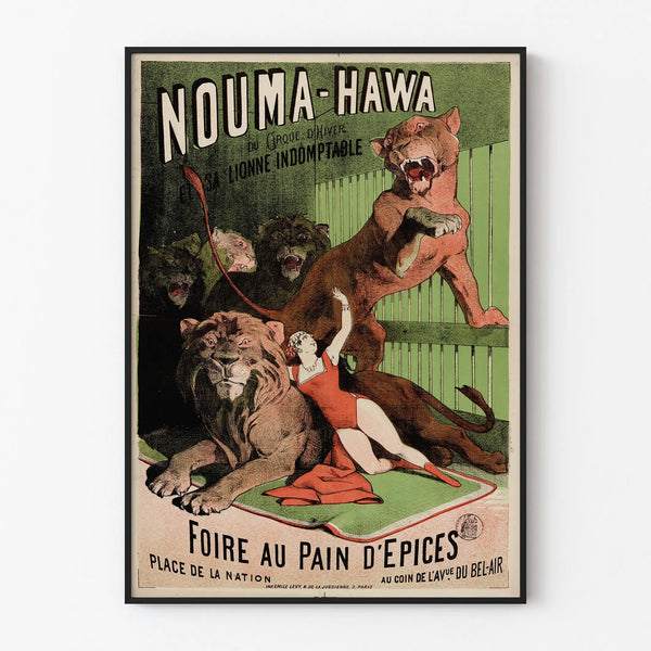 Vintage Juliste Nouma-Hawa ja hänen Murtumaton Leijonansa - Seinäsisustus Sirkus