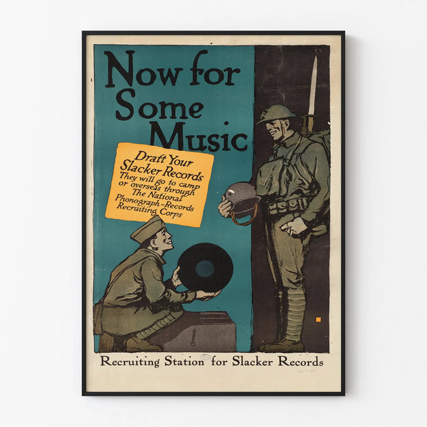 Vintage Juliste Nyt musiikille - Sotilasteemainen taidekuva seinäkoriste