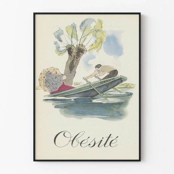 Vintage juliste lihavuuskuvitus melontaa