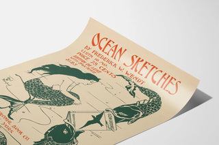 Vintage juliste Ocean Sketches - Merenneito ja kalat -kuvitus