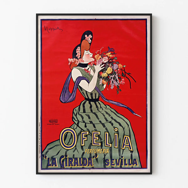 Vintage juliste Ofelia Perfumeria La Giralda Sevillan seinäkoriste