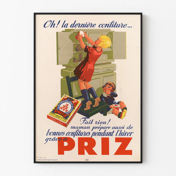 Vintage juliste seinäkoriste mainos hilloista PRIZ