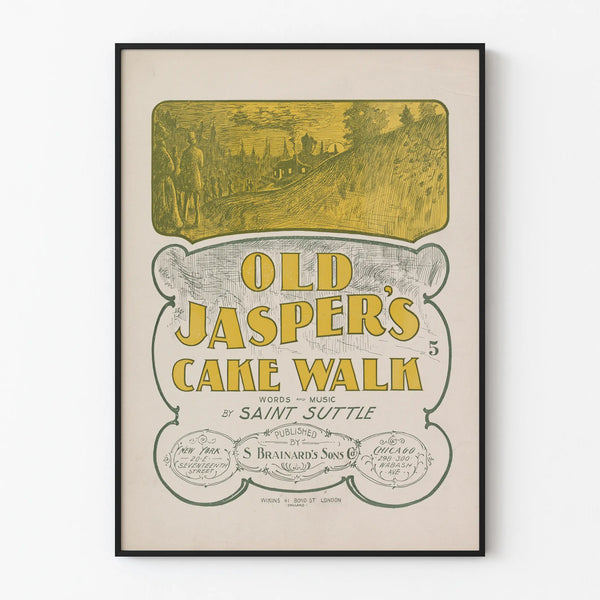 Vintage juliste Old Jasper's Cake Walk - musiikillinen retro-illustraatio