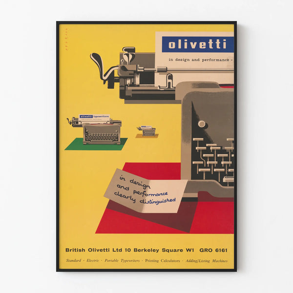 Vintage Juliste Olivetti kirjoituskoneen muotoilu ja suorituskyky