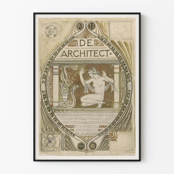 Taiteellinen vintagejuliste De Architect 1911 seinäkoristeluun