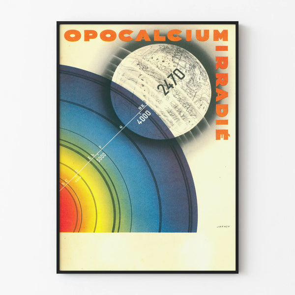 Vintagejuliste Opocalcium säteilytetty maa maapallo auringon kanssa