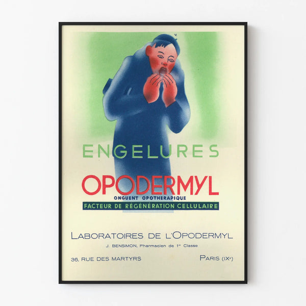 Vintage juliste Opodermyl paleltumista - retro lääketieteellinen seinäkoriste