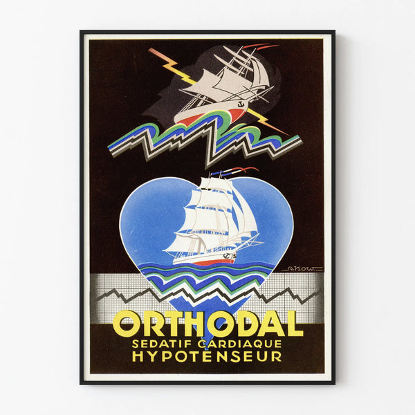 Vintage Orthodal - Julisteen seinäkoristelu retro laiva ja sydän