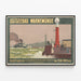 Vintage Juliste Ostseebad Warnemünde, majakka ja myrskyinen meri — kehystetty taideteos seinällä