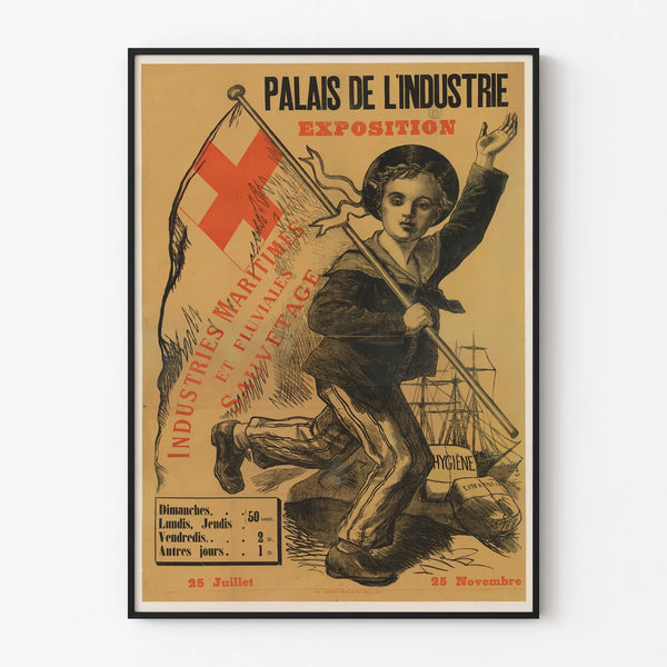 Vintage juliste Palais de l'Industrie - Meri- ja jokiteollisuuden näyttely 1888