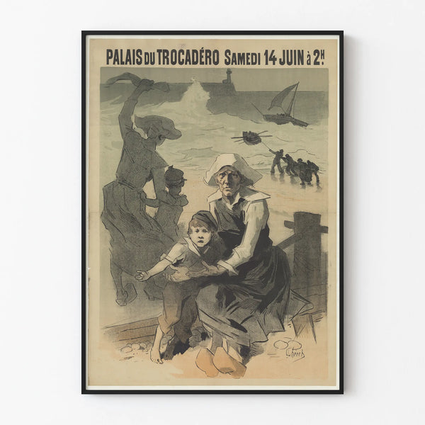 Vintage juliste Palais du Trocadéro, dramaattinen merimaisema