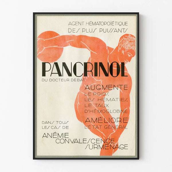Vintage Pancrinol -juliste seinäkoristukseen terveyteen ja hyvinvointiin