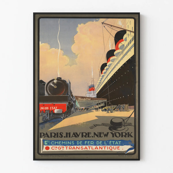 Vintage Juliste Pariisi-Havre-New York Atlantin ylittävä matka