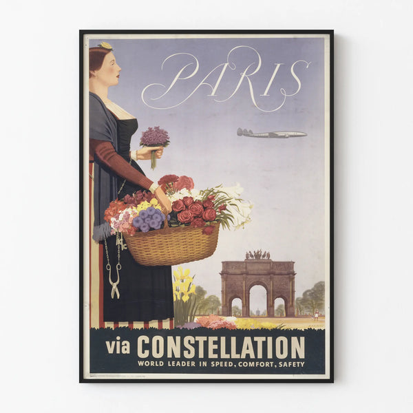 Vintage juliste Pariisista Constellationin kautta - retroseinäsuunnittelu