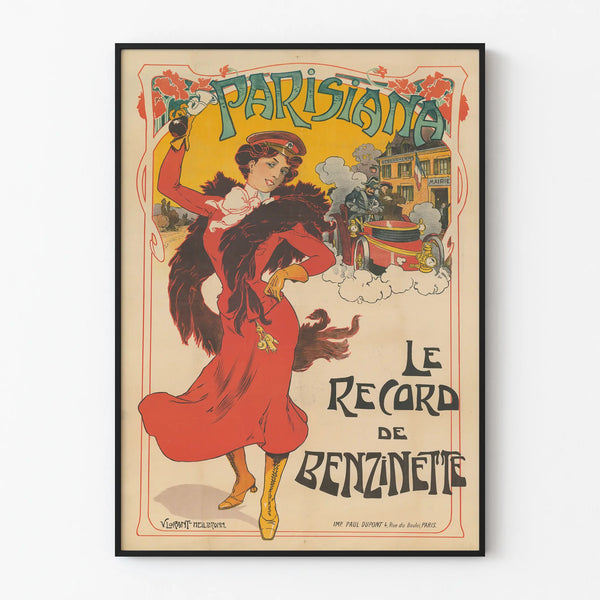 Vintage juliste Parisiana Benzinetten ennätys seinäkoristeeksi