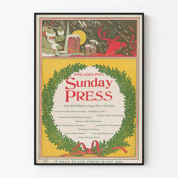 Vintage Philadelphia Sunnuntai Press joulukuu 1895 - Retroseinäkyltti sisustukseen