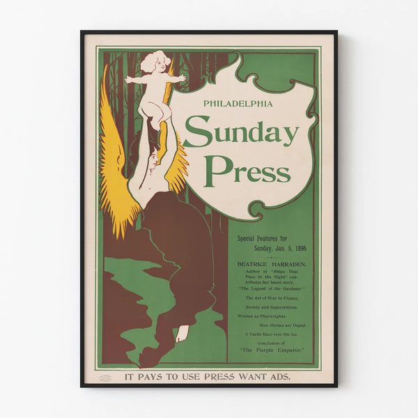 Vintage Philadelphia Sunnuntai Lehti 1896 juliste