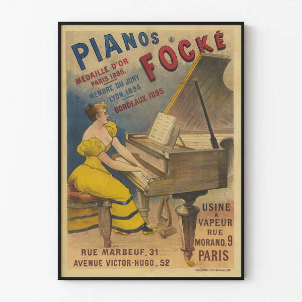 Vintagejuliste Focké pianoiden kultamitali Pariisi 1889