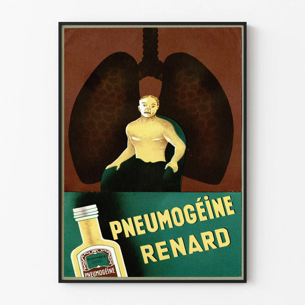 Vintage juliste Pneumogéine Renardin lääketieteelliseen seinäkoristukseen