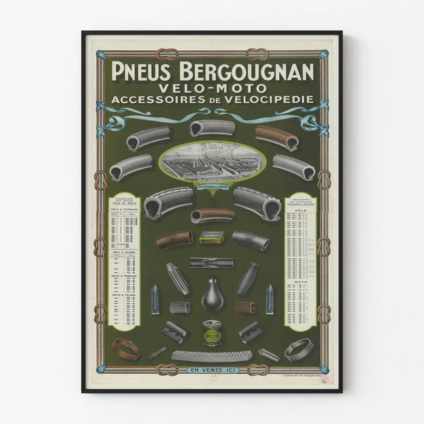 Vintage Juliste Bergougnan Renkaat Pyörä Moottoripyörä Lisävarusteet Vélocipédie
