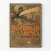 Vintagemilitaarinen propagandajuliste lentokoneella ja venäjänkielisellä tekstillä