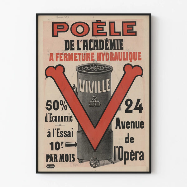 Vintage juliste Viville-hydraulisesti sulkeutuvaan akatemian uuneihin