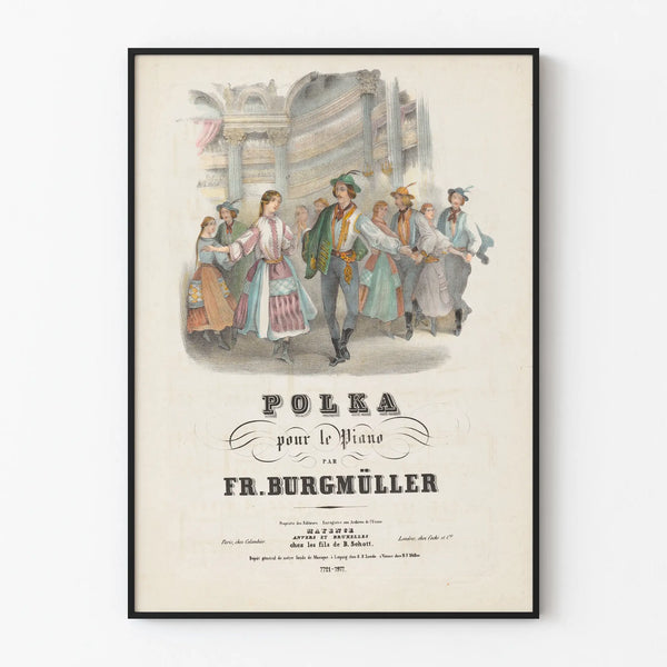 Vintage juliste Polka pianolle, teos Frédéric Burgmüller
