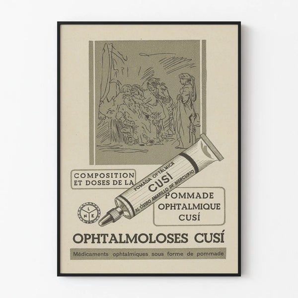 Vintage juliste Pommade Ophtalmique Cusí seinäkoriste