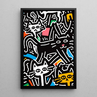 Tableau Pop Art - Chats Stylisés | Reproduction Tableau Décoration murale affiche copie