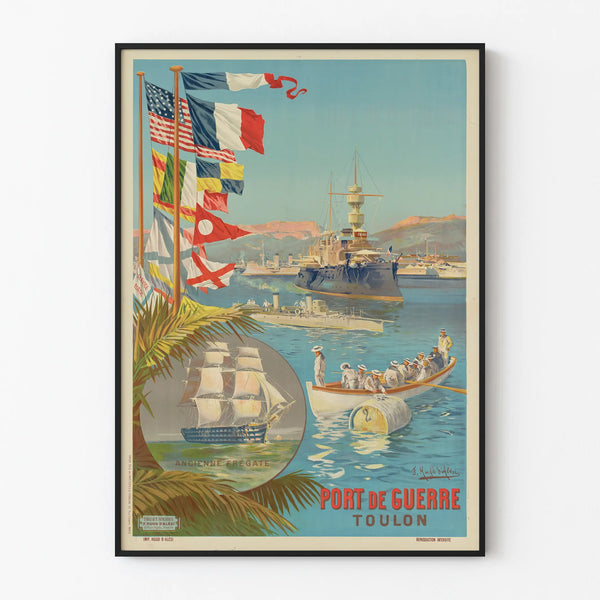 Vintage juliste Toulonin merivoimien satamasta - Merellinen seinäkoristelu