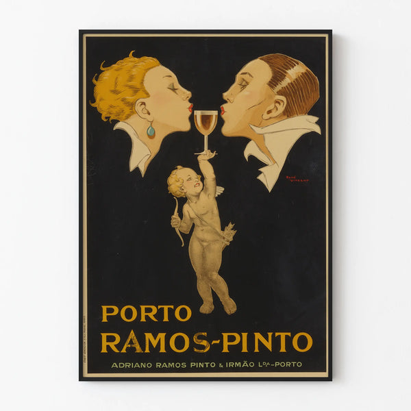 Vintage Porto Ramos-Pinto juliste Cupidonilla ja tyylikkäillä muotokuvilla