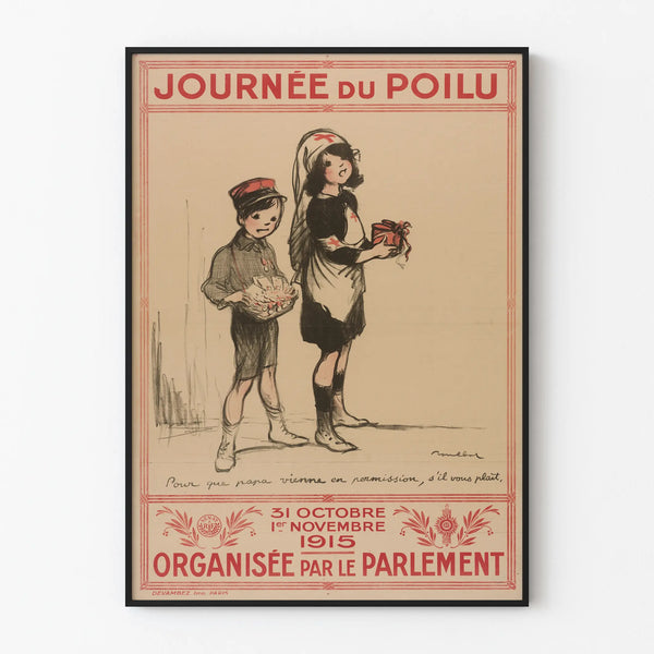 Vintage juliste Poilu-päivästä 1915 - historiallinen seinäkoriste