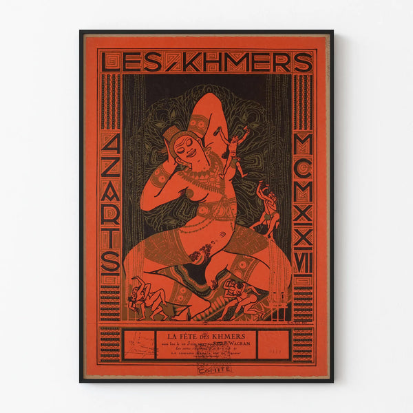 Art Déco Juliste Khmerien juhla - Vintage seinäkoriste Kambodža