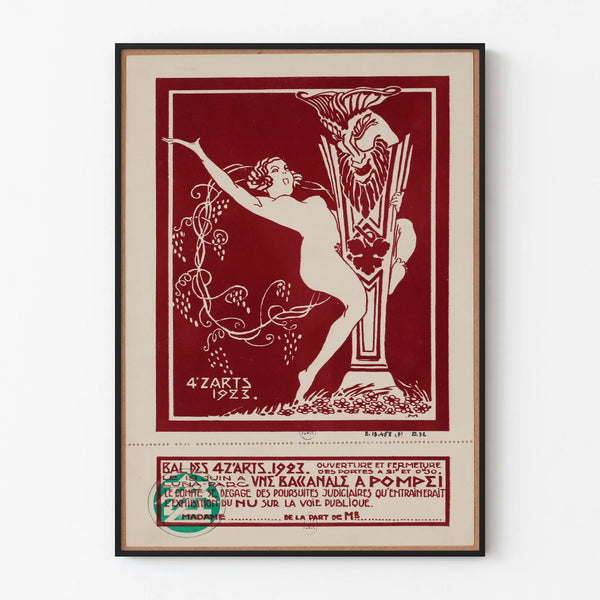 Juliste Bal des 4 Z'Arts 1923 Bacchanale à Pompéi - Vintage-seinäkoriste