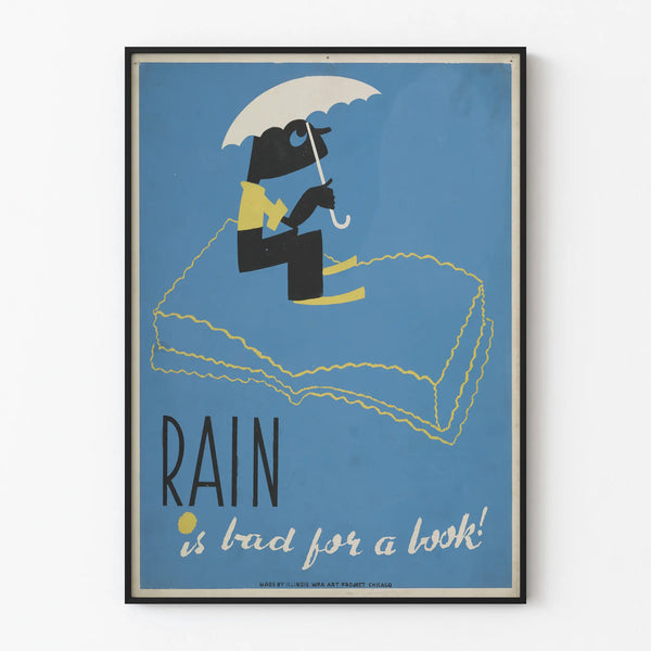 Vintage juliste Rain is Bad for a Book - Kirjallinen seinäkoristelu