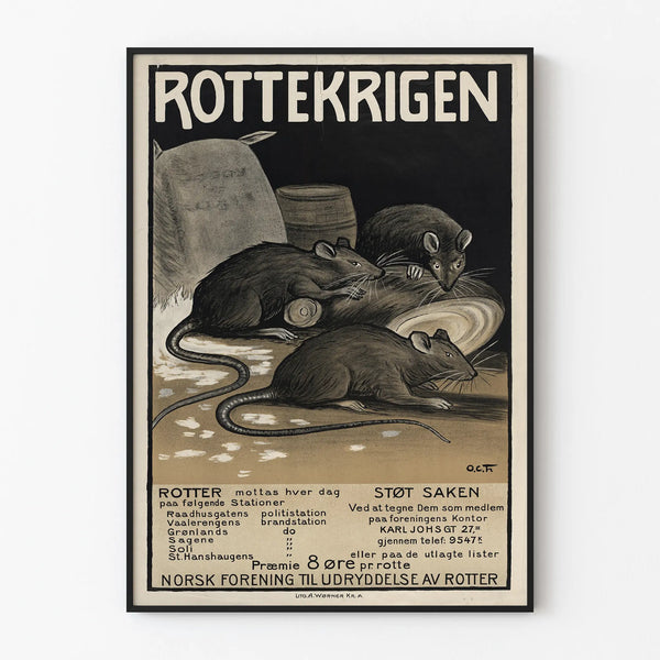 Vintage norjalainen rotankamppausjuliste - Alkuperäinen seinäkoriste rottia varten