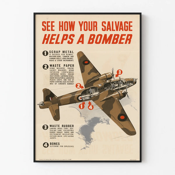 Propagandajuliste 'Näin pelastuksesi auttaa pommittajaa' - Vintage-seinäkäsittely