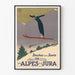 Vintage-lumilajien juliste Alpeilta ja Jura-alueilta