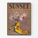 Vintage auringonlasku - Nuori tyttö kimonoissa japanilaisilla lipuilla