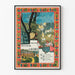 Vintage folk-tarinallinen juliste hahmoilla ja historiallisella maisemalla