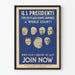Vintage juliste yhdysvaltalaisten presidenttien sitoutumisesta maailman tuomioistuimeen