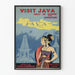 Vintage Java -matkailujuliste Singaporen kautta Javaan