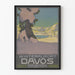 Vintage juliste talvikylpylästä Davos, seinäkoristelu lumisesta vuoristosta
