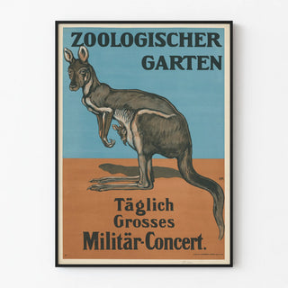 Vintage juliste kengurupuistosta ja sotilassävelistä